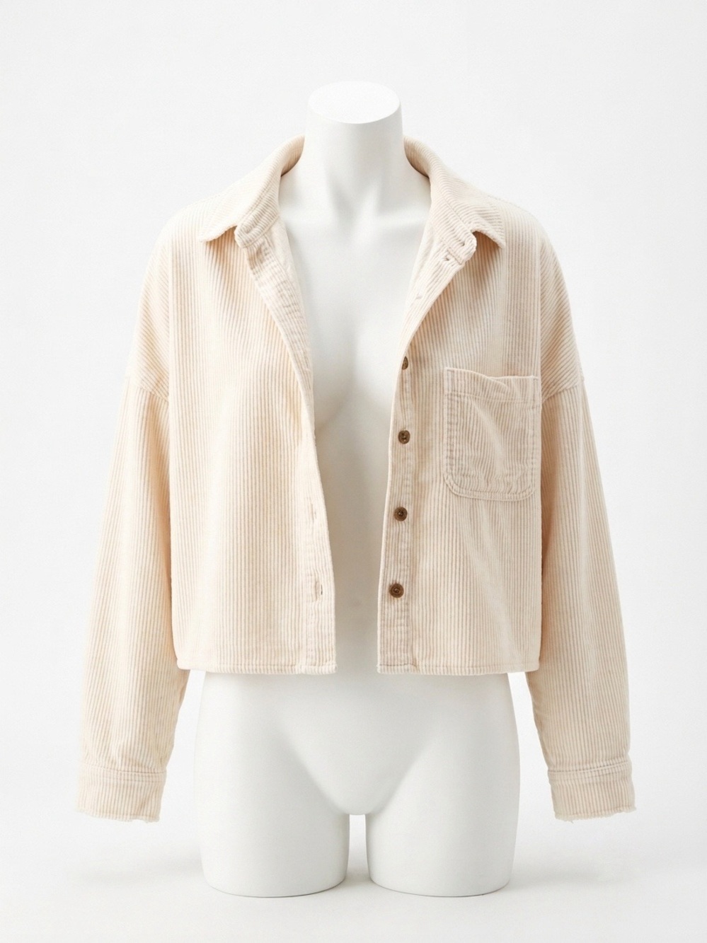 American Eagle Cropped Corduroy Shirt Jacket Cream Off-White Medium